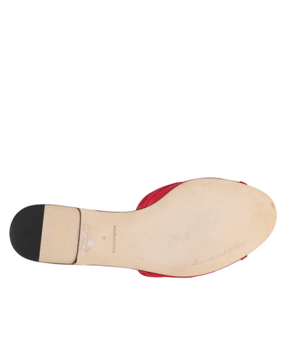 Red Embellished Flats Slip On Sandals Shoes